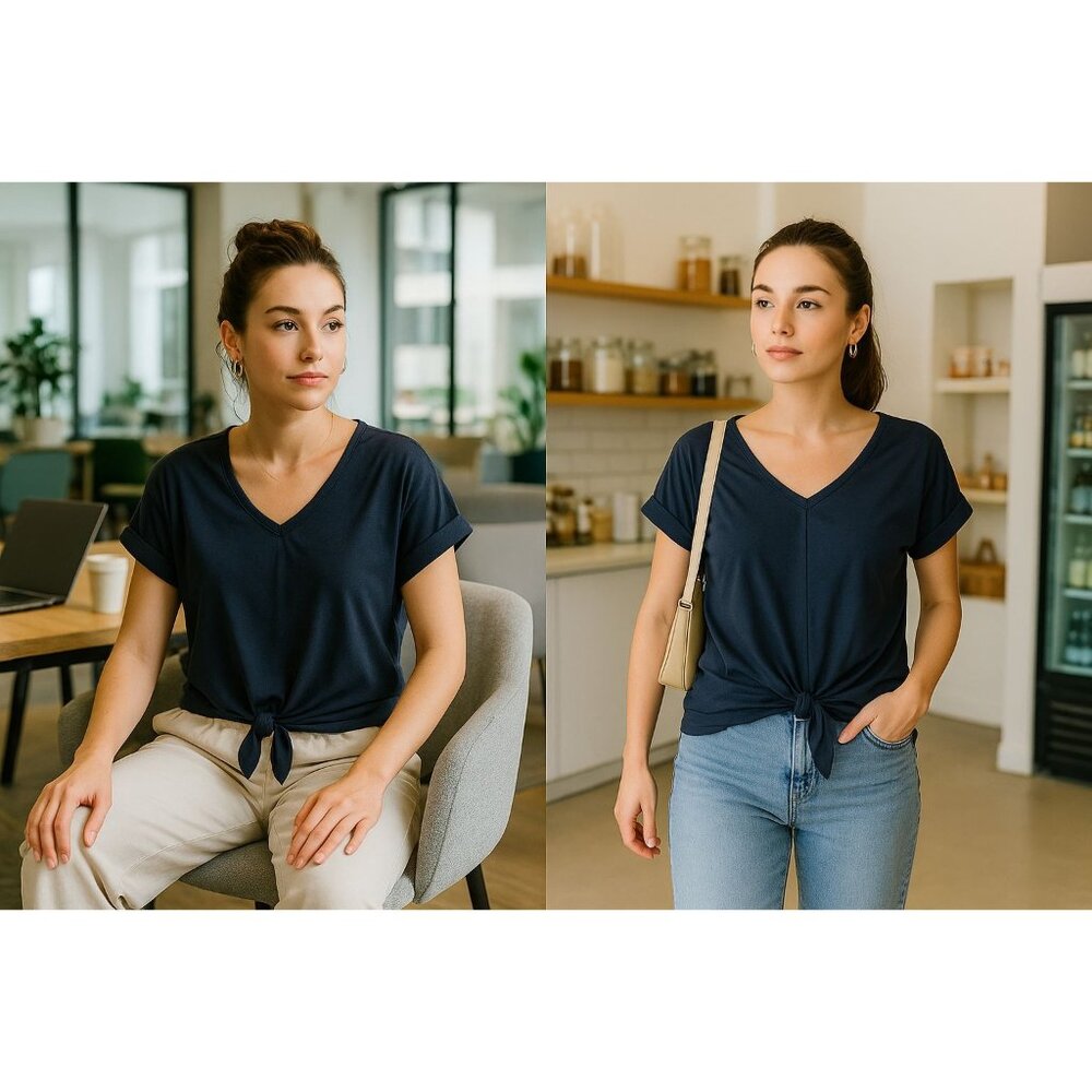 Juicy Couture black Tie-Front Top S Minimalist Athleisure Soft Luxe Quiet Luxury